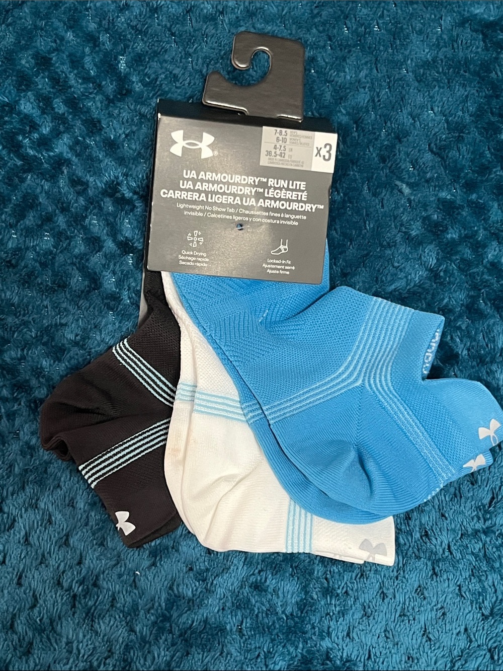 Under Armour Men's 3-Pack No-Show Athletic Socks — Blue, White, Black